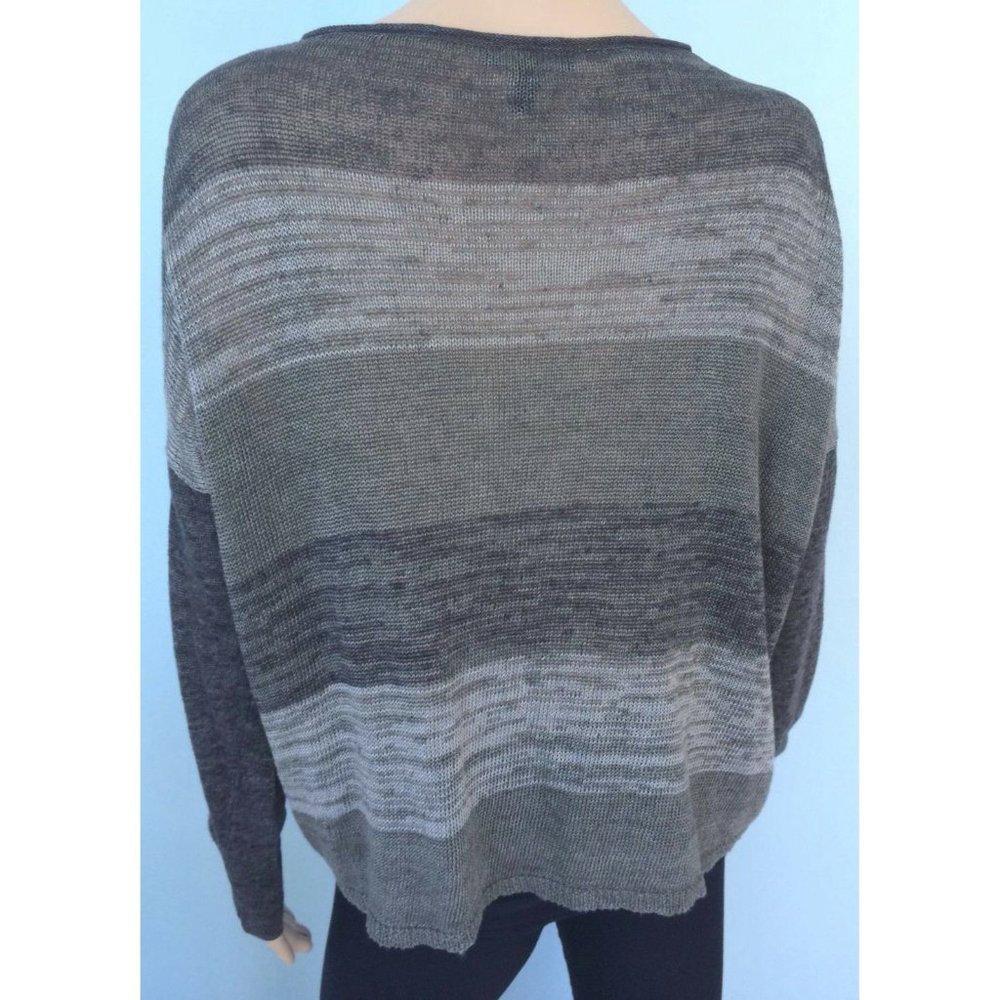Eileen Fisher Women's Sweater Gray Striped Long Sleeve 100% Linen Scoop Neck M - Picture 5 of 12